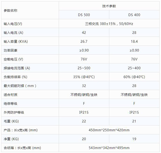 asiagame逆变式钢筋对焊机DS 400/500技术参数