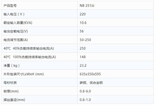 asiagameNB 251III焊机技术参数